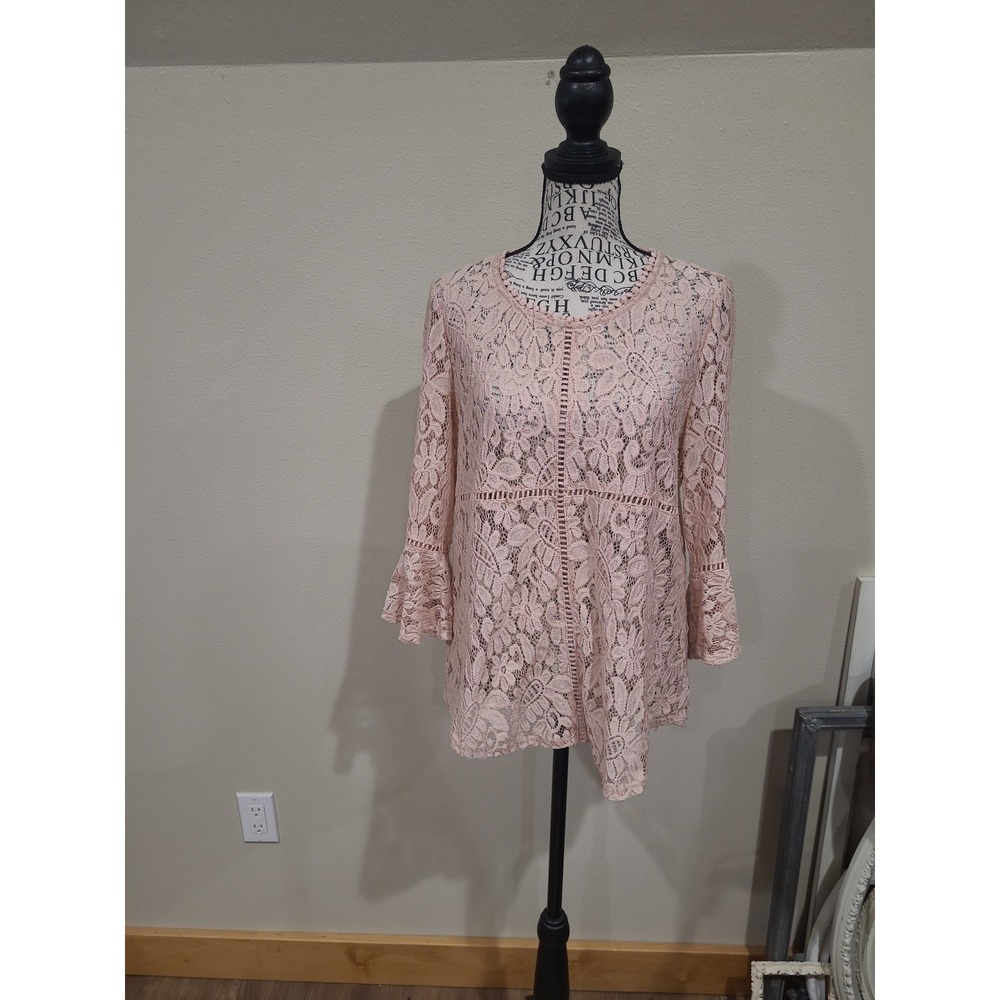 Liz Claiborne Career Pale Pink Lace Layer Top feminine fairy Women SZ‎ M cottage